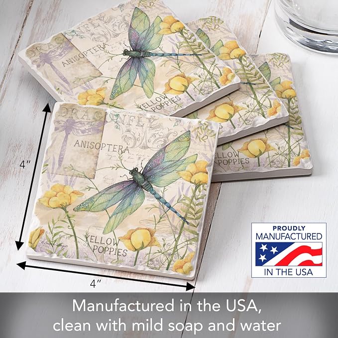 Thirstystone Dragonfly Poppies 4 Pack Tumbled Tile Stone Coasters | 4" Square - Image 6