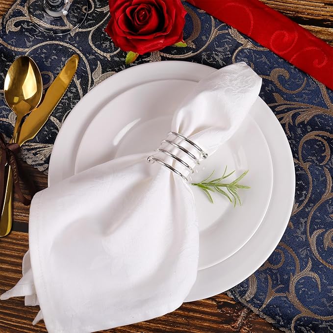 Silver Napkin Rings Set of 8, Christmas Napkin Rings Metal Napkin Holders for Thanksgiving Weddings Family Gatherings Table Decorations (8 Spring Silver)