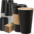 100 Pack 16 oz Disposable Coffee Cups with Lids and Sleeves, Sturdy Paper Cups for Hot/Cold Drinks, Leak-Proof To Go Coffee Cups with Lids for Home, Café, Events, Office, Black