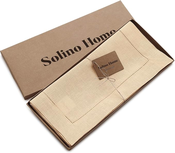 Solino Home 100% Pure Linen Dining Table Runner Beige Hemstitch, 14 x 72 in | - Image 5