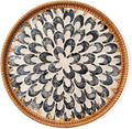 Round Rattan Tray with Mother of Pearl Inlay, Wooden Base | Coffee Table by Unknown
