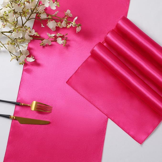 Horbaunal 24 Pack Hot Pink Satin Table Runner 12 x 108 Inch | Smooth Table - Image 5