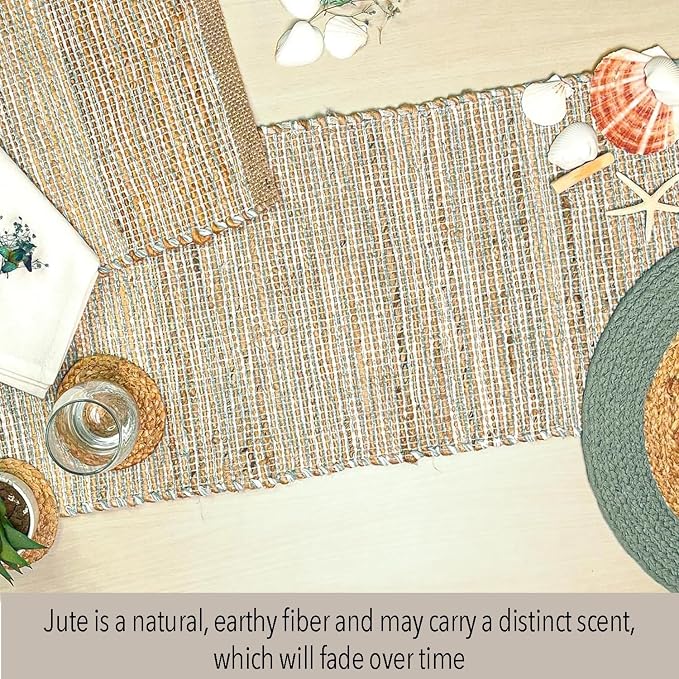 Natural Jute Table Runner, 13x90 Inch, Sage Green-White | Vintage Boho Rustic - Image 2