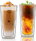 Joeyan Double Wall Glass, 15.2oz Wave Insulated Glass Tumblers Clear Coffee Cups by JoeyanHousehold