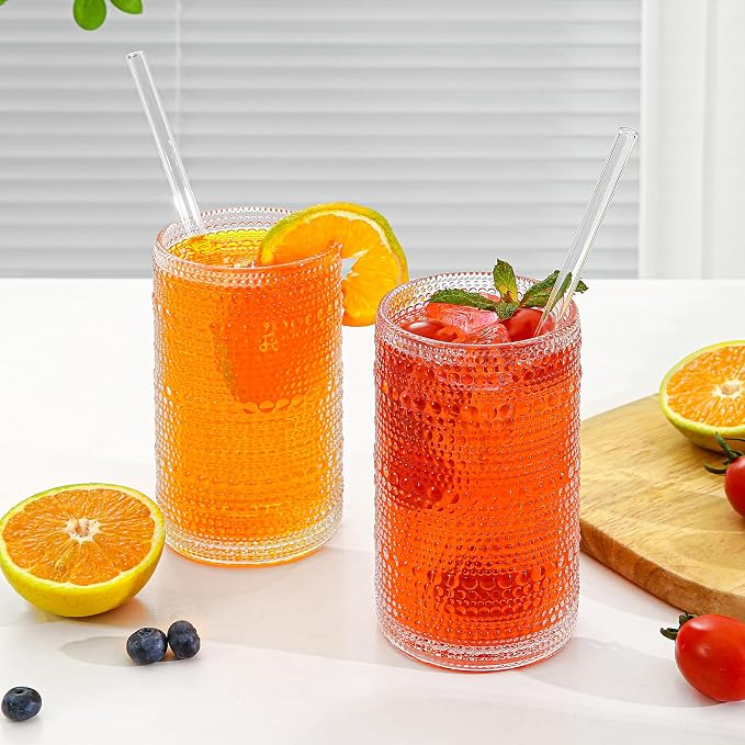 Large Vintage Hobnail Drinking Glasses Set of 6, 16oz Clear Highball Glasses - Image 7