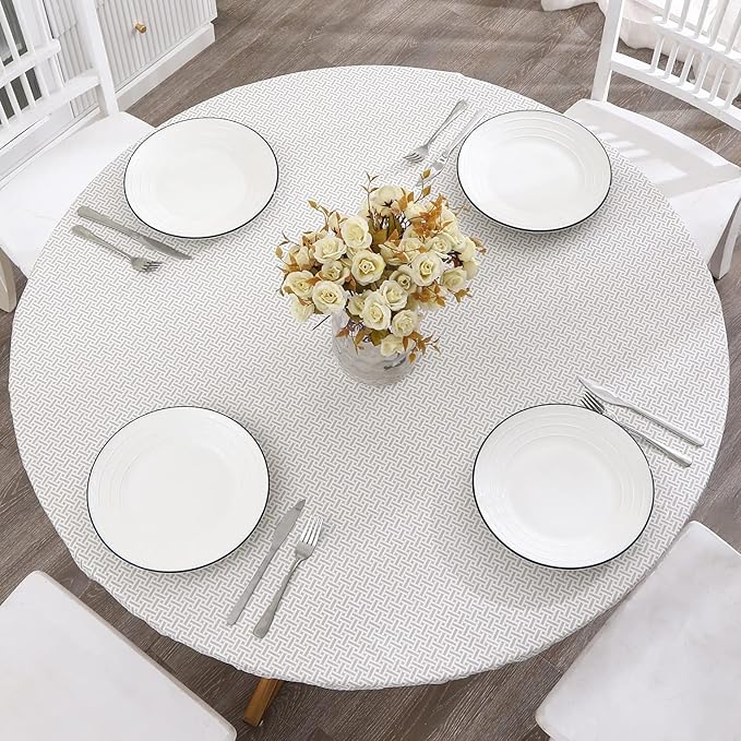 Walrus Round Vinyl Fitted Tablecloth with Flannel Backing Elastic Edge Design Table Cover Waterproof Oil-Proof PVC Table Cloth Stain-Resistant Best for 32"-36" Round