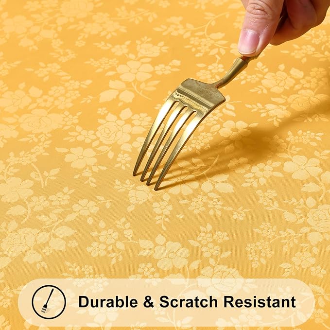 Smiry Round Table Cloth, Waterproof Heavy Duty Vinyl Tablecloths, Wipeable Washable Table Cover for Kitchen and Dining Room (Mustard Yellow, 60" Round)