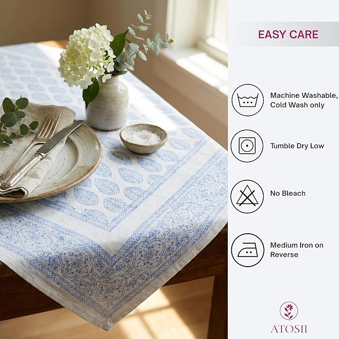ATOSII Cotton Tablecloth Amalfi Blue 72" X 120" Inches Rectangle