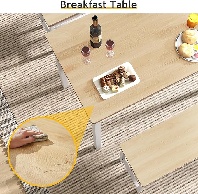 Rovibek Dining Table Set for 4 with 2 Benches – Space-Saving Kitchen Table Set for Kitchen & Dining Room, White