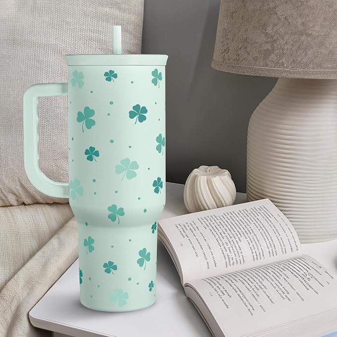40oz Shamrock Tumbler with Handle and Straw - Image 6