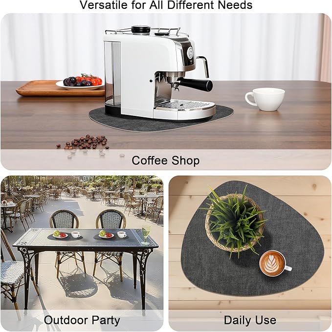 Placemats and Coasters, Washable Reversible Placemats Round Faux Leather Wipeable Place Mats Non Slip Heat Resistant Indoor Outdoor Table Mats (Set of 4, Gray Light Blue)