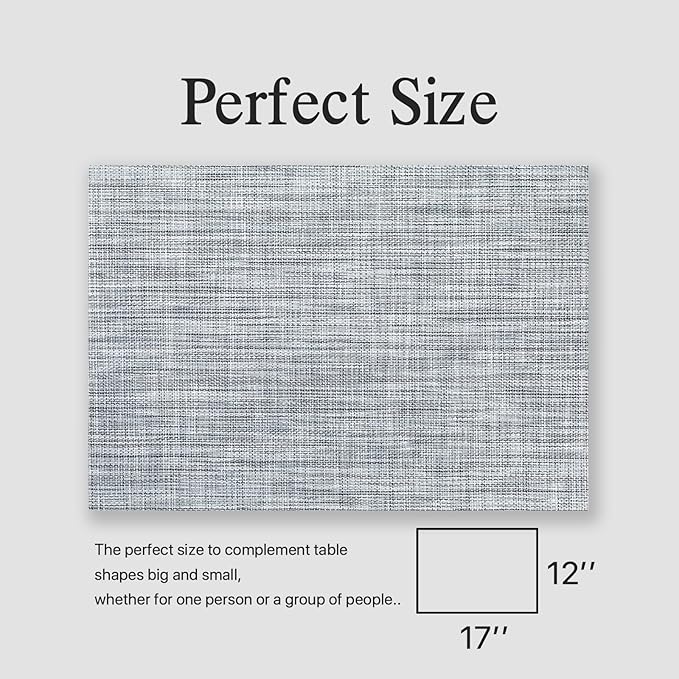 Placemats Set of 8 - Easy Clean Woven Vinyl Placemats for Dining Table, Indoor/Outdoor Place Mats, Washable PVC Table Mats（Gray）