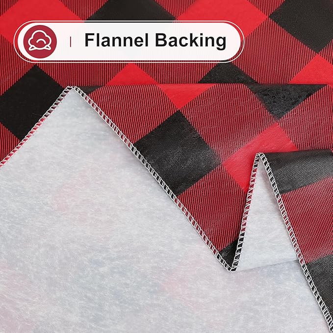misaya Rectangle Waterproof Vinyl Table Cloth, Buffalo Flannel Backed Tablecloth, Wipeable Plastic Table Cover for Christmas (52" x 70", Red and Black)