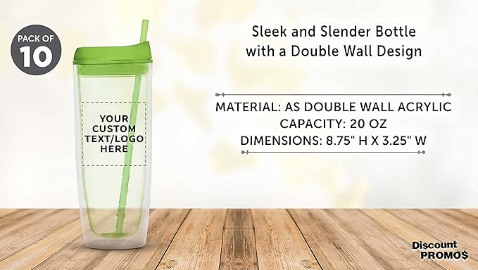 Custom Tall Orbit Acrylic Tumblers 20 oz. Set of 10, Personalized Bulk Pack - Perfect for Iced Coffee, Soda, Other Hot & Cold Beverages - Lime Green