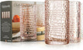 Glaver's Highball Glasses Set of 4 Pink Drinking Glasses, 15 Ounce Crackle Textured Newly Designed Patent Design Glassware Elegant Heavy Duty Drinkware Set, Home Bar Kitchen Water Juice Cocktails