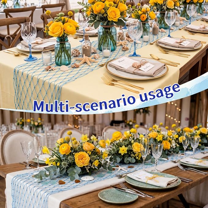 SATINIOR 3 Pcs 12 x 72'' Fishing Net Table Runner Party Decoration, Light Blue - Image 4
