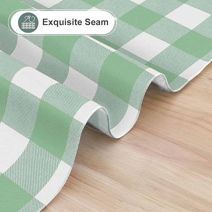 misaya Rectangle Waterproof Vinyl Table Cloth, Buffalo Flannel Backed Tablecloth, Wipeable Plastic Table Cover for Dinner, Kitchen, Outdoor (60" x 84", Sage Green and White)