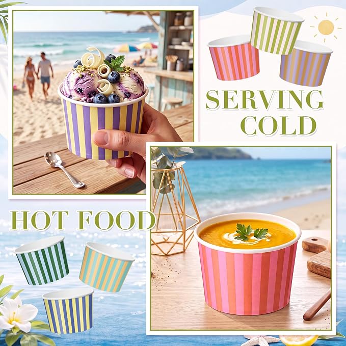 CHENGU 60 Pcs Palm Beach Striped Ice Cream Bowls Disposable, 9 oz Convenience - Image 3