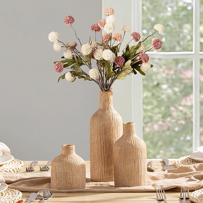 Ceramic Vase Home Table Decor - Gold Flower Vase Set of 3 Living Room Kitchen Decorations Farmhouse Modern Rustic Vases Decorative Centerpiece for Shelf Bedroom Office Bathroom Dining Coffee Desk