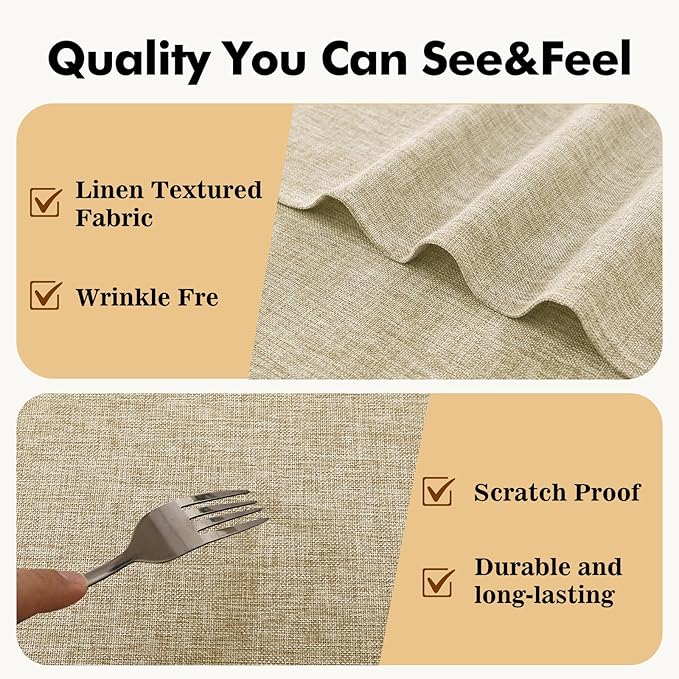 JIUZHEN Rectangle Table Cloth Faux Linen Farmhouse Tablecloth Wrinkle and Stain Resistant Decorative Fabric Table Cover for Kitchen, Dining Room, Parties and Camping, Beige, 60 x 120 Inch