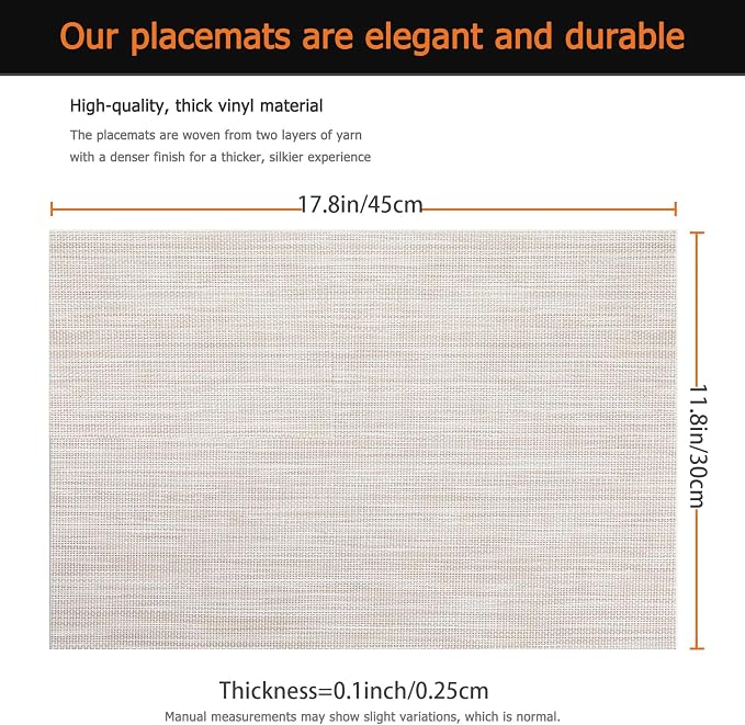 Beige Vinyl Placemats Set of 6, Heat Resistant Table Placemats | 18x12 inch - Image 3