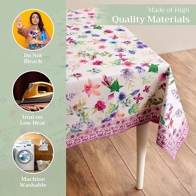 Maison d' Hermine Table Cloth Rectangle Table 100% Cotton 60 x 108 Inches Tablecloth Reusable Decorative for Dining Room Farmhouse Home Valentines Day Decorations Spring Summer - Chardon