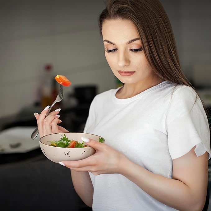 Esfour Round Porcelain Bowls - 20 Ounce - Set of 6 - Microwave, Oven, Dishwasher-Safe, Scratch Resistant, Porcelain Durable Small Dishes Bowls for Cereal, Salad, Pasta, Soup Dessert - Assorted Natural