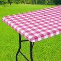 Smiry Rectangle Picnic Table Cloth, Elastic Waterproof Fitted Vinyl Tablecloths, Flannel Backed Buffalo Plaid Table Covers for Dining, Camping, Outdoor (Hot Pink and White, 30" x 60")