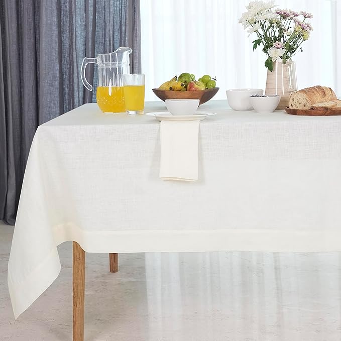 D'Moksha Homes Ivory Linen Tablecloth 60 x 144 Inch - 100% Pure Linen Table Cloth for Rectangle Tables - Machine Washable Tablecloth for Valentines, Spring, Easter