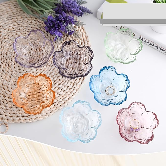 Cherry Blossom Glass Ring Holder Dish, Decorative Jewelry Trinket Rings Earrings Keys Storage Organizer Tray(Sky Blue)