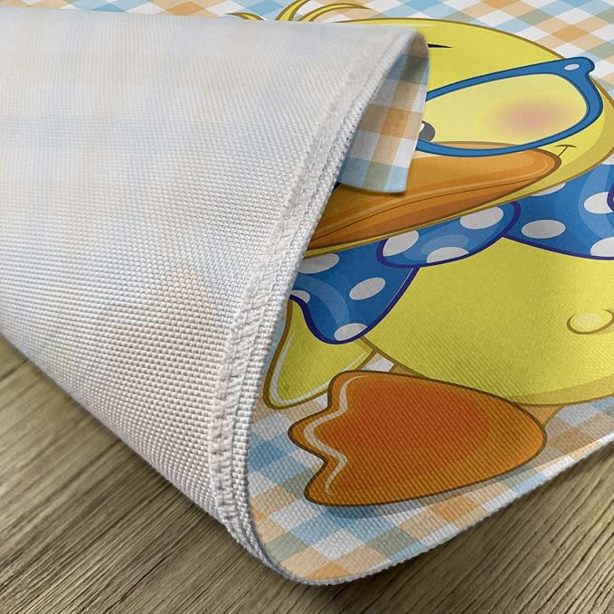 Ambesonne Cartoon Place Mats Set of 4, Hipster Boho Duck Dotted Bow Cool Free Smart Geese Design, Washable Fabric Placemats for Dining Table, Standard Size, Orange Yellow