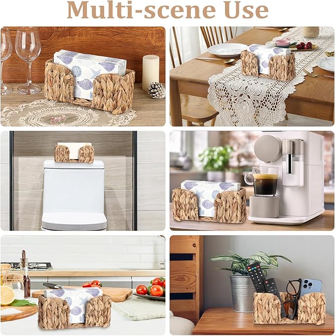 Sumnacon Guest Towel Napkin Holder, Vertical Water Hyacinth Napkin Holders for Table, Counter, Bathroom, Kitchen, Farmhouse Rectangle Napkins Basket Tray for Paper Napkins, Natural Home Office Decor