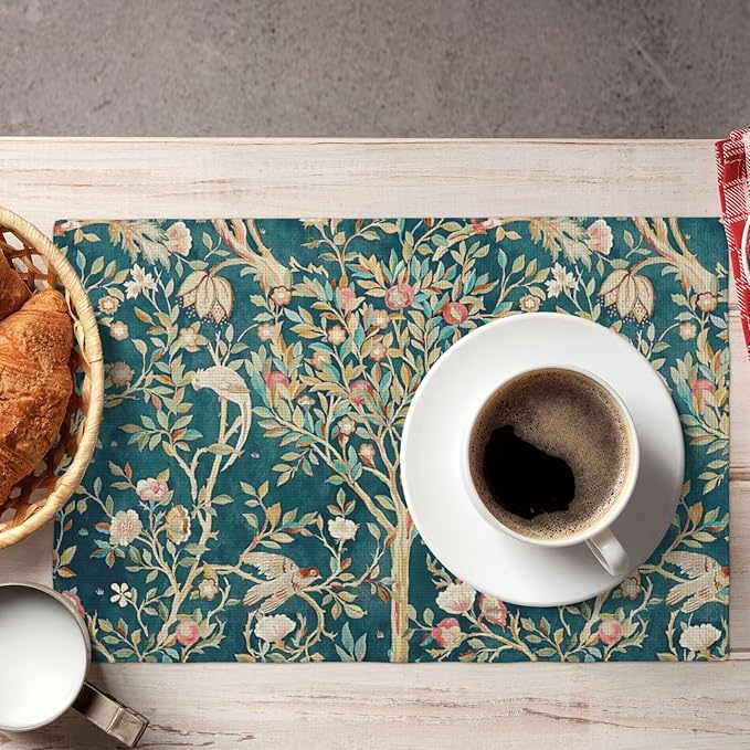 William Morris Floral Prints Placemats for Dining Table Placemat Set of 6 Table Settings Table Mats for Home Kitchen Holiday Decoration Strawberry Thief-3