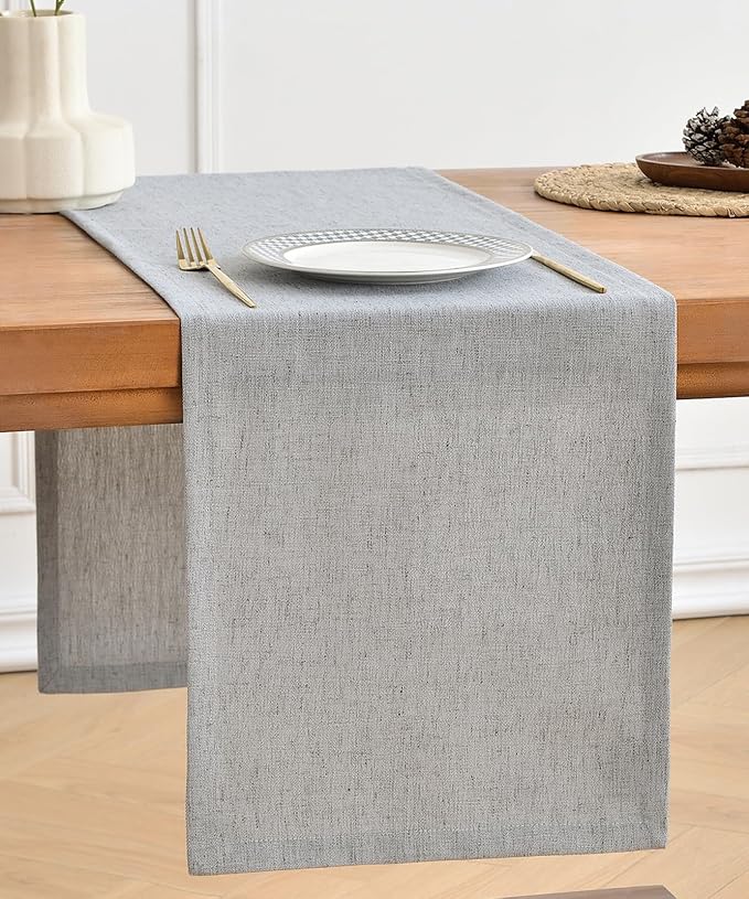 Wracra Linen Table Runner, Burlap Sliver Grey Table Runners 36 Inches Long | by Wracra