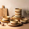 TheTerra Ceramic Dinnerware Sets for 6, 18 Pieces Handmade Reactive Glaze Plates and Bowls Set, Scratch Resistant Dish Set, Oven & Microwave & Dishwasher Safe, Creamy Amber