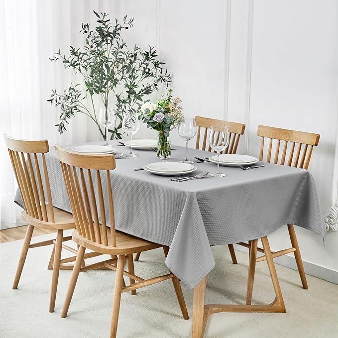 maxmill Square Jacquard Tablecloth Waterproof Spillproof Wrinkle Resistant Soft Weaved Design Table Cloth for Dinner and Party Washable Fabric Cover, Indoor Outdoor Use, 60 x 60 Inch, Light Grey
