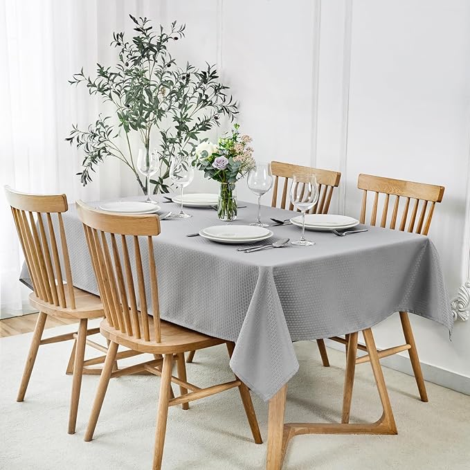 maxmill Weaved Texture Tablecloth Water Resistance Antiwrinkle Spillproof Soft Washable Table Cloth for Dining Room, Buffet Banquet Parties Holiday Dinner, Rectangular 70 x 108 Inch, Light Grey