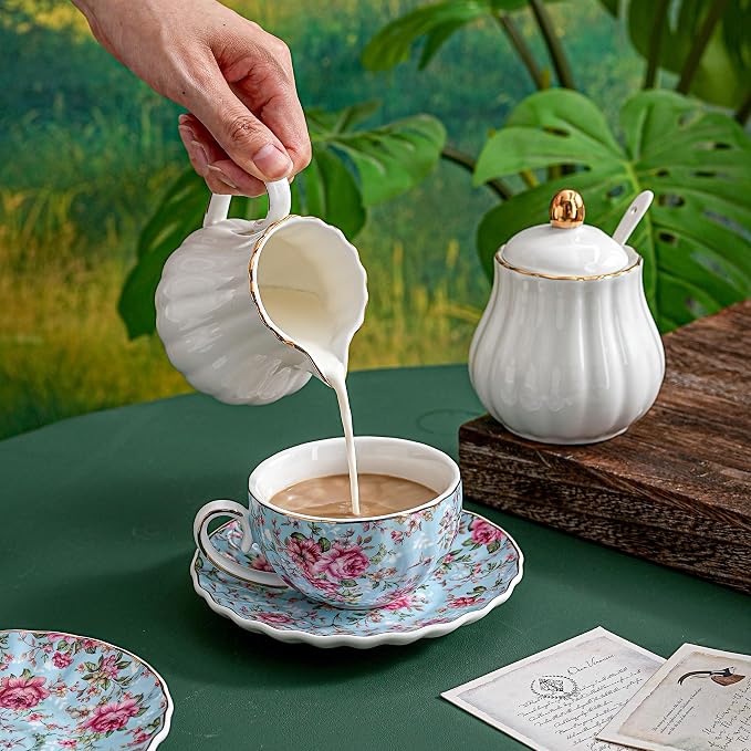 Agyiuns Tea Cup and Saucers, 6.4oz Floral Tea Cups - Image 5