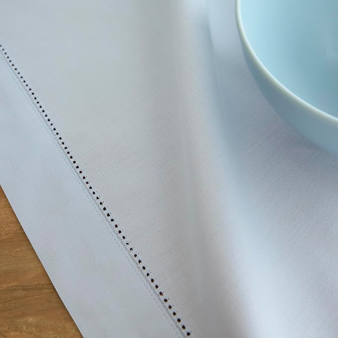 Solino Home Cotton Linen Table Runner Blue, Hemstitch Collection 14 x 72 in | - Image 6