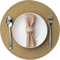 Round Placemats Set of 8 Plastic Woven Placemats Washable Wipeable Table Mats for Dining Table Heat Resistant Non-Slip Circle Place Mats (Tan)