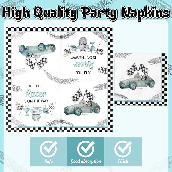 96Pcs Race Car Baby Shower Party Plates Supplies A Little Racer Is On The Way - Image 4