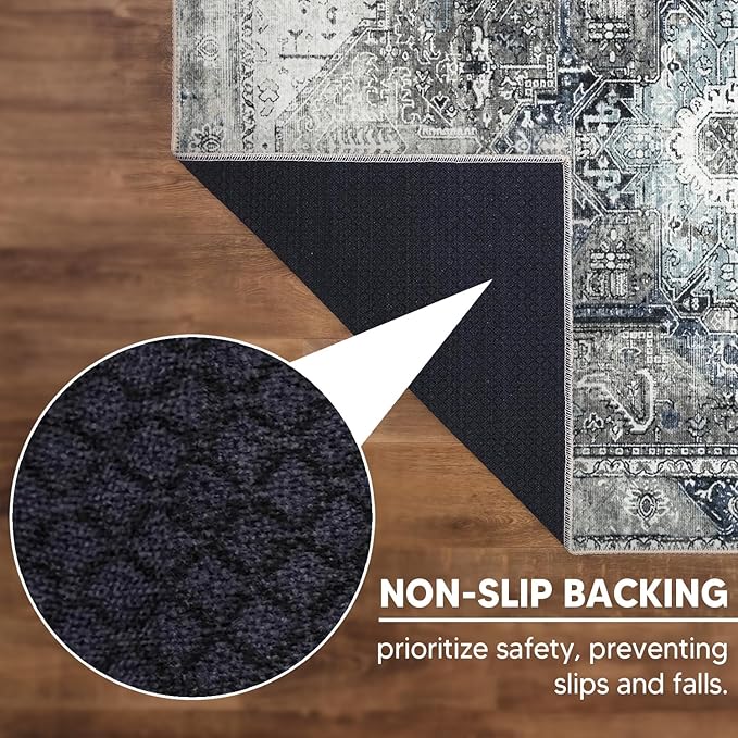 Keen Home Design 4x6 Rug - Machine Washable Area Rug with Non-Slip Backing, Ideal for Living Room, Dining Room, Bedroom - Vintage, Easy Clean, Durable, Low Pile - (4' x 6')