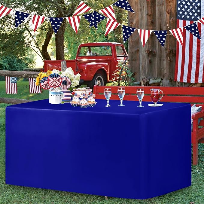 HolidayIdeas Fitted Royal Blue Table Covers - 96 x 30 Inch - 2 Pack Rectangle Tablecloths for 8 Foot Tables, Polyester Fabric Tablecloth for Parties, Trade Show, Farmers Market