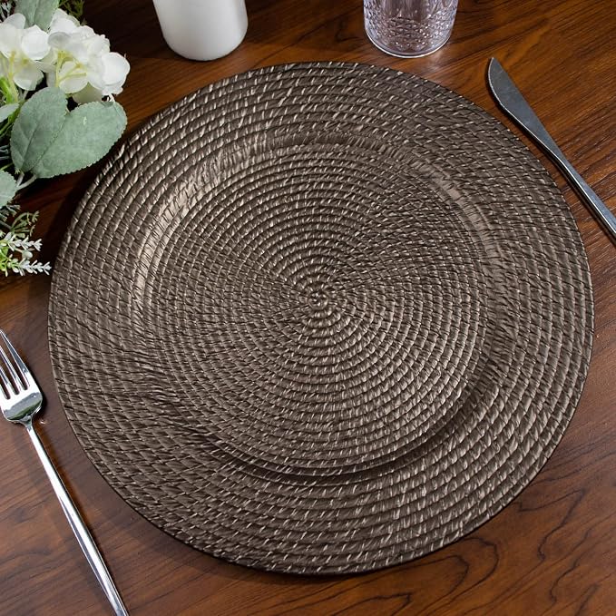 Efavormart 12-Pack Acrylic Charger Plates 13" Round Natural Brown - Image 6