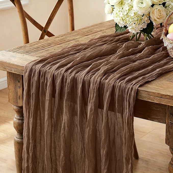 6Pcs Nude Cheesecloth Table Runner, 10FT Rustic Nude Gauze Table Runner by Miucat