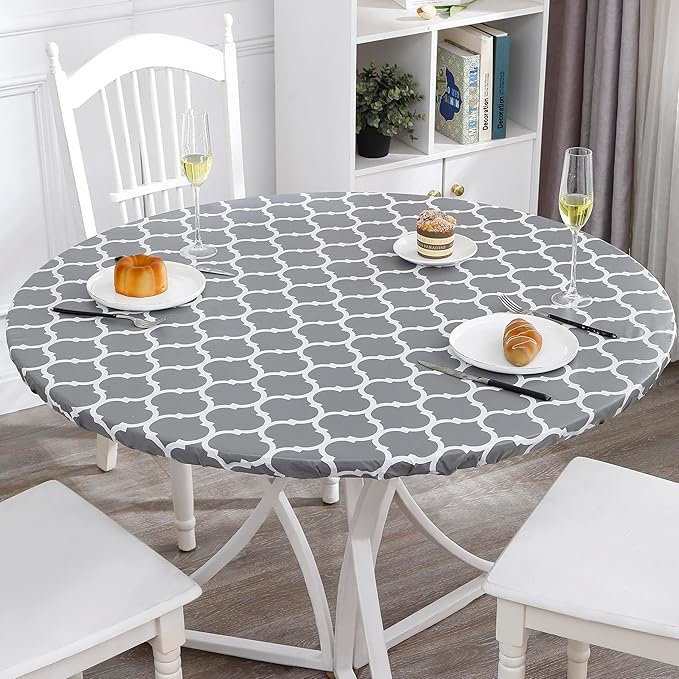 Walrus Round Vinyl Fitted Tablecloth with Flannel Backing Elastic Edge Design Table Cover Waterproof Oil-Proof PVC Table Cloth Stain-Resistant Best for 32"-36" Round