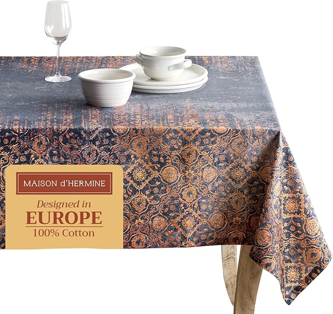Maison d' Hermine Table Cloth Rectangle Table 100% Cotton 70 x 90 Inches Fall Tablecloth Reusable Everyday Use for Thanksgiving Christmas Decorations Dining Farmhouse Party (Imperfection)