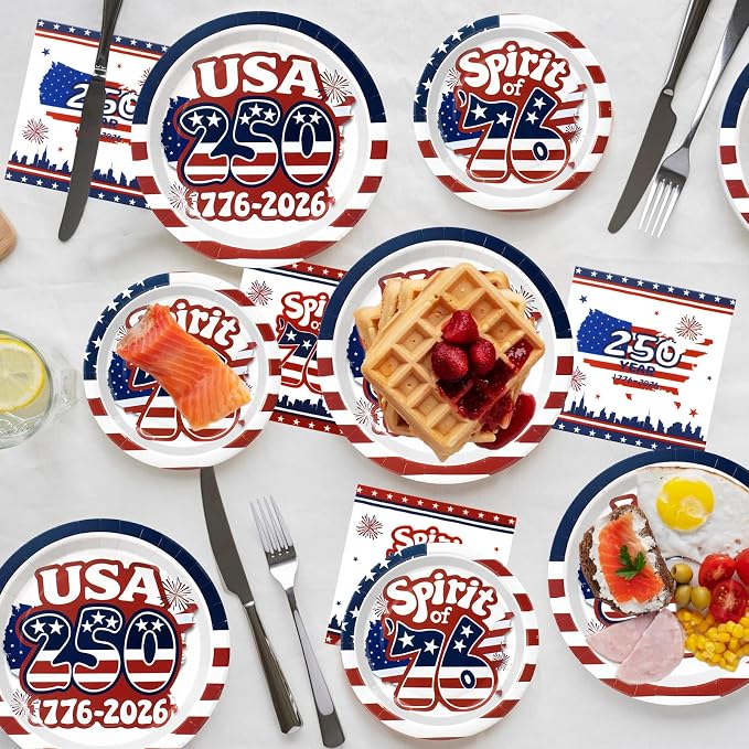 180Pcs 4th of July paper Plates and Napkins Party Supplies, Serve 60 | - Image 4