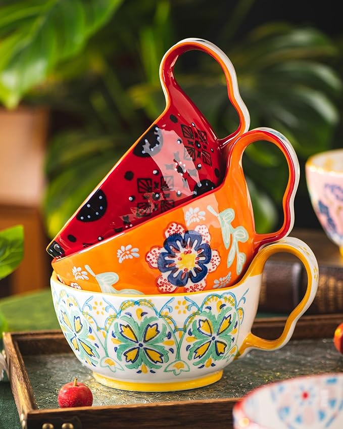 35oz Soup Bowls with Handles, Microwave Safe Large Ceramic Soup Bowl for Chili, Stew, Ice Cream, Berries & Fruits, Gift-Ready for Women, Christmas, Hostess Gifts & Fall Decor