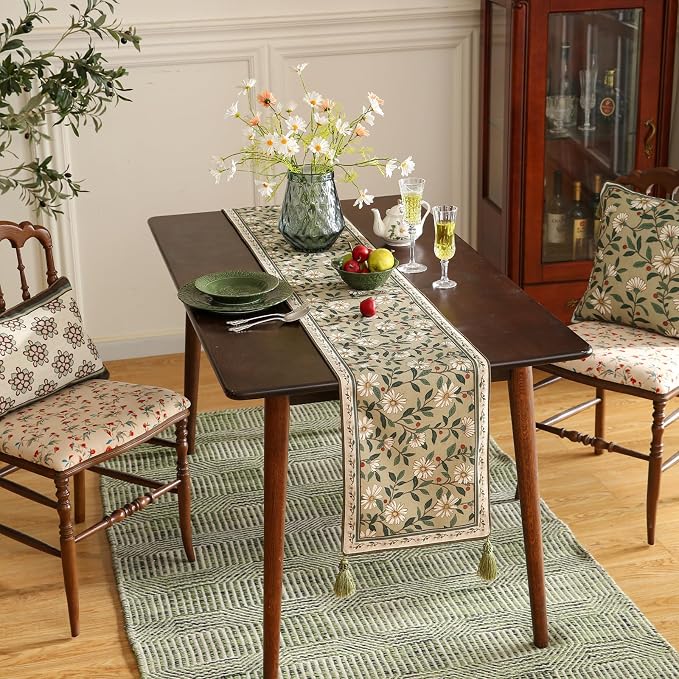 Designer Vintage Linen Long Table Runner, Floral Pattern, Dining Table - Image 2